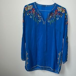 Johnny Was Blue Embroidered Tunic M Medium